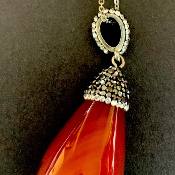 Big Semiprecious stone light brown gem stone pendant necklace rhinestones chain - Picture 5 of 15